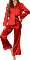 Silk Satin Pajamas Set Womens Long Sleepwear Button Down - Soft