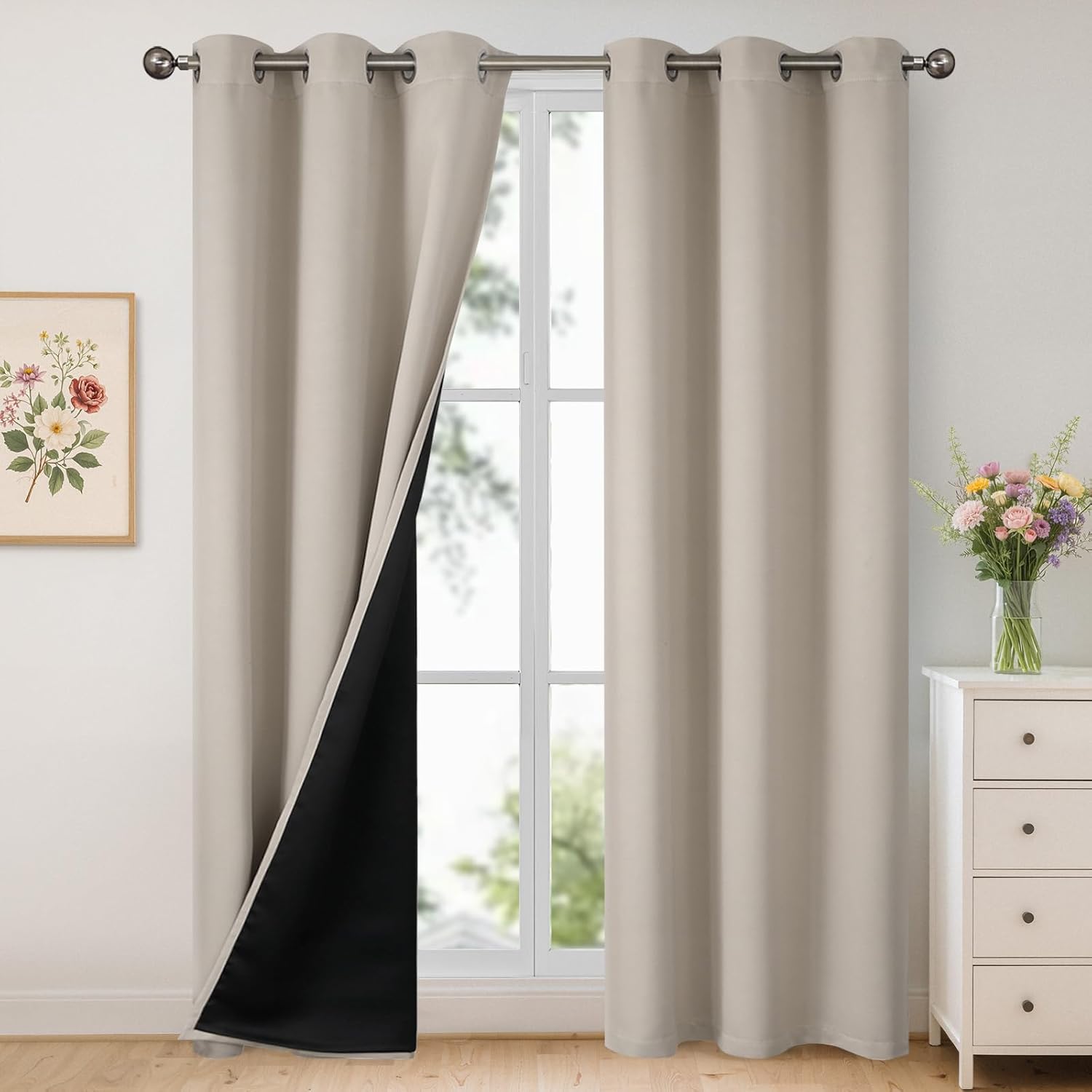 YoungsTex Light Camel 100% Blackout Curtains for Bedroom