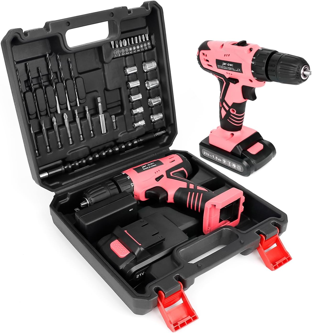 Jar-Owl 21V Pink Cordless Drill Set for Women - Perfect for DIY