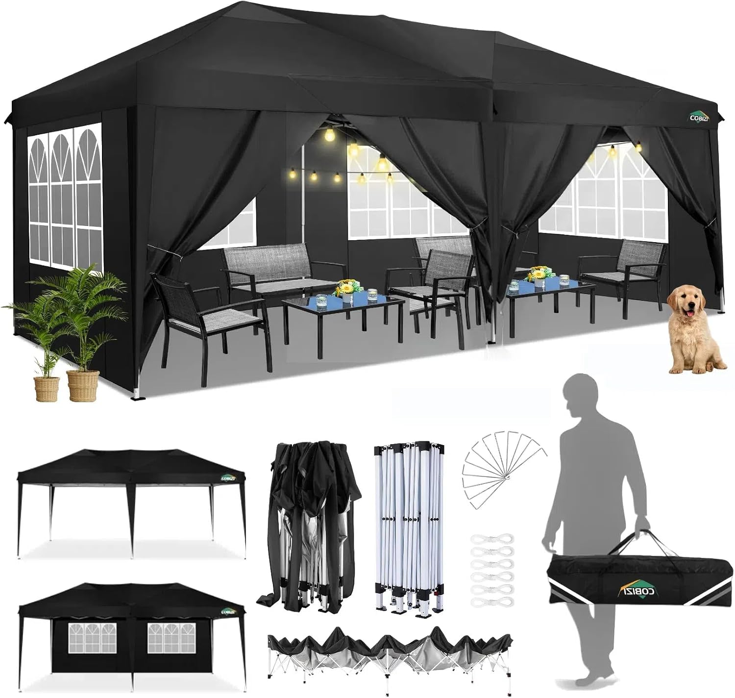 COBIZI 10x20 Pop Up Canopy: Waterproof & Portable