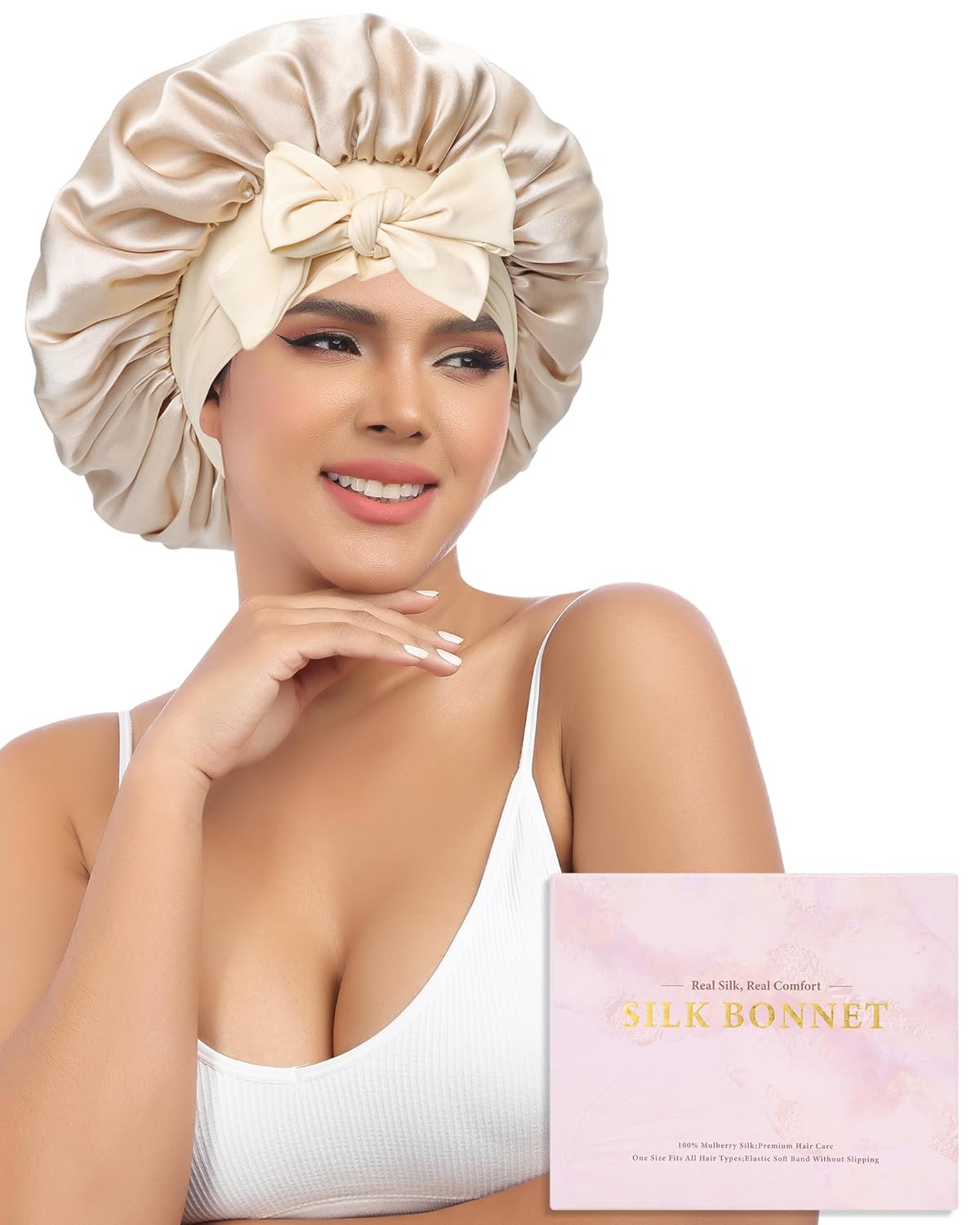 AWAYTR Silk Bonnet for Sleeping Women - 100% Mulberry Silk