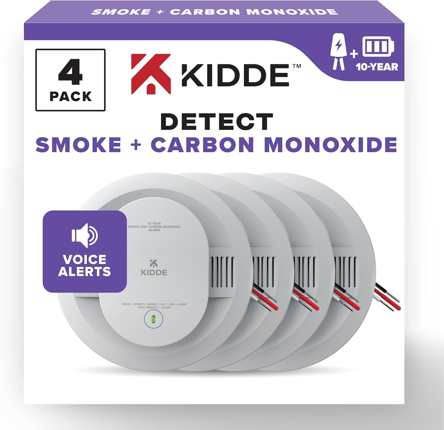 Kidde Hardwired Smoke & Carbon Monoxide Detector 4 Pack