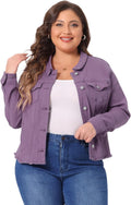 Classic Washed Front Frayed Denim Jacket - Plus Size