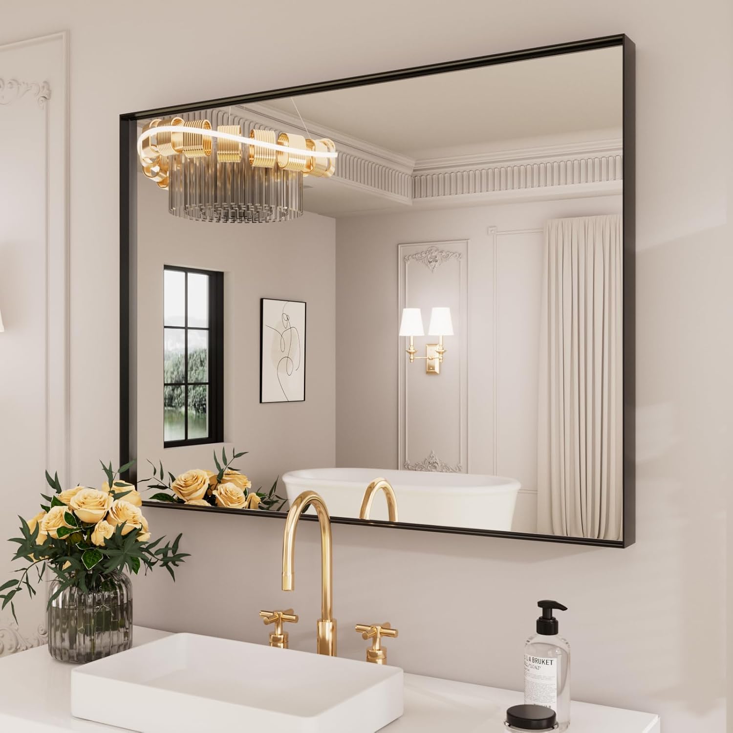 LOAAO Black Bathroom Mirror 30X36 for Modern Wall Decor
