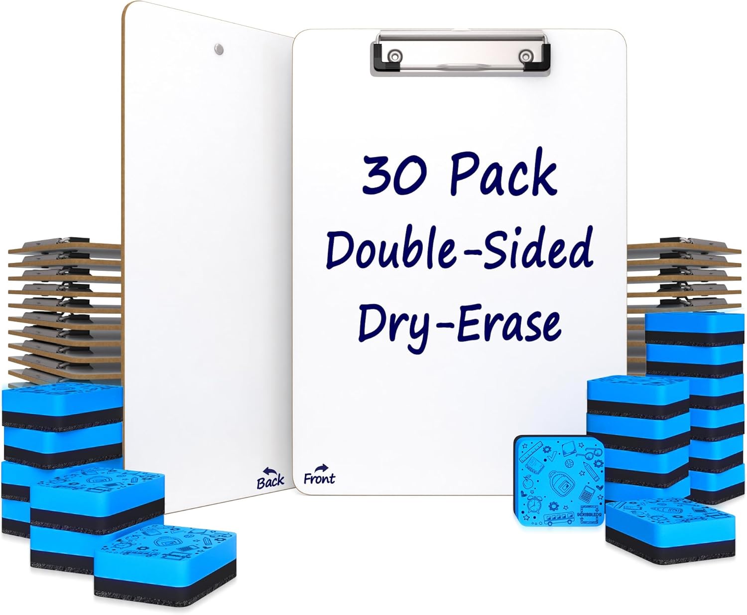 Scribbledo 30 Pack Double Sided Dry Erase Clipboards for All