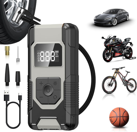 Portable Tire Inflator Pump - Quick & Easy 160PSI Air Pressure Gauge