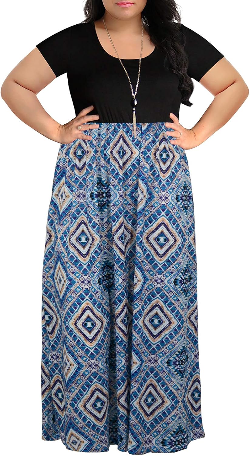Nemidor Women's Chevron Print Summer Maxi Dress for Plus Sizes