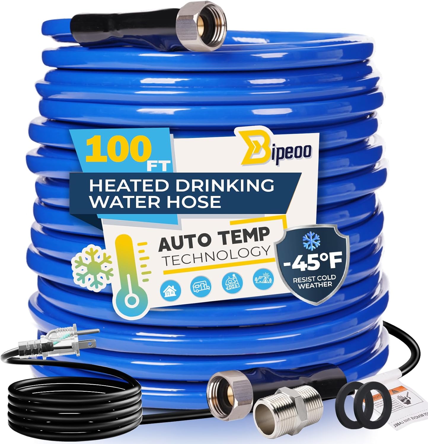 100FT Heated Water Hose for RV - Antifreeze to -45F