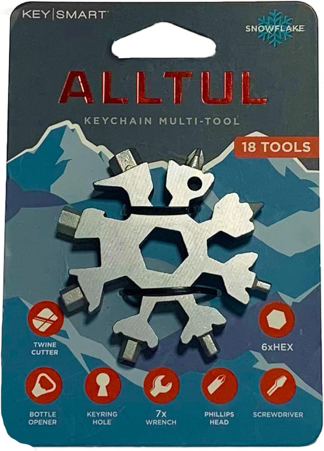 KeySmart Stainless Steel Snowflake Tool - 18-in-1 Mini Multitool