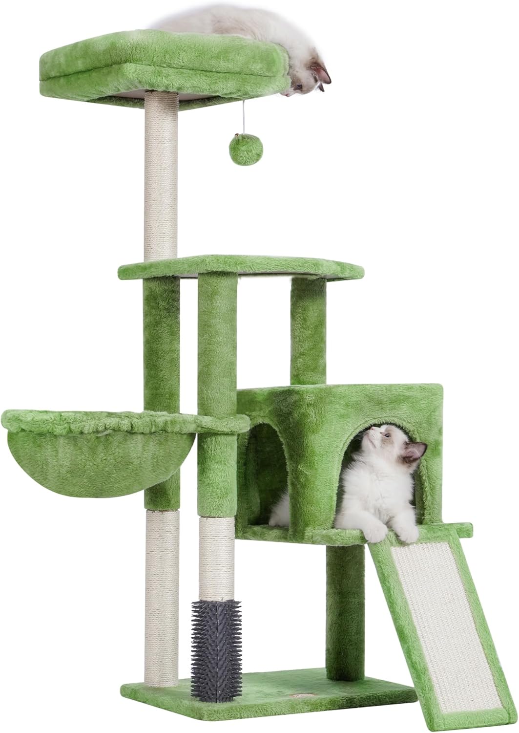 Heybly Cat Tree with Self Groomer Brush and Plush Perch