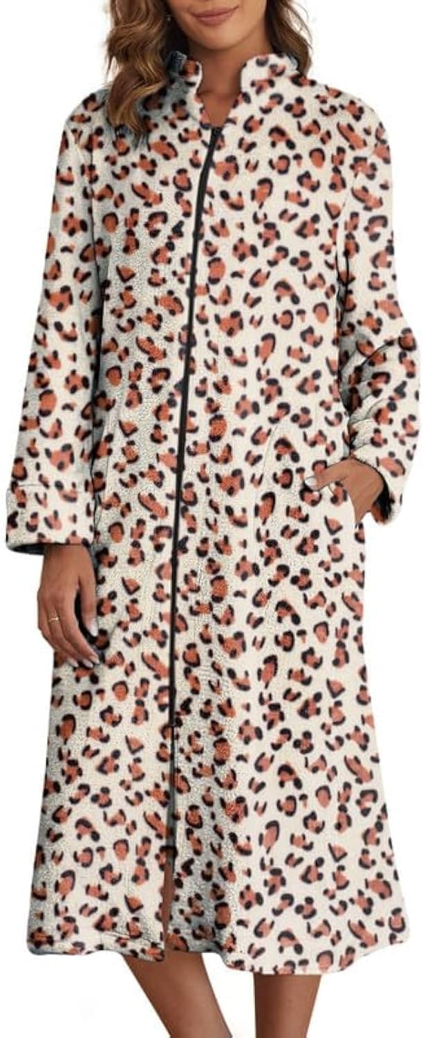 Ekouaer Women's Zip Up Robe Fleece Bathrobe for Comfort