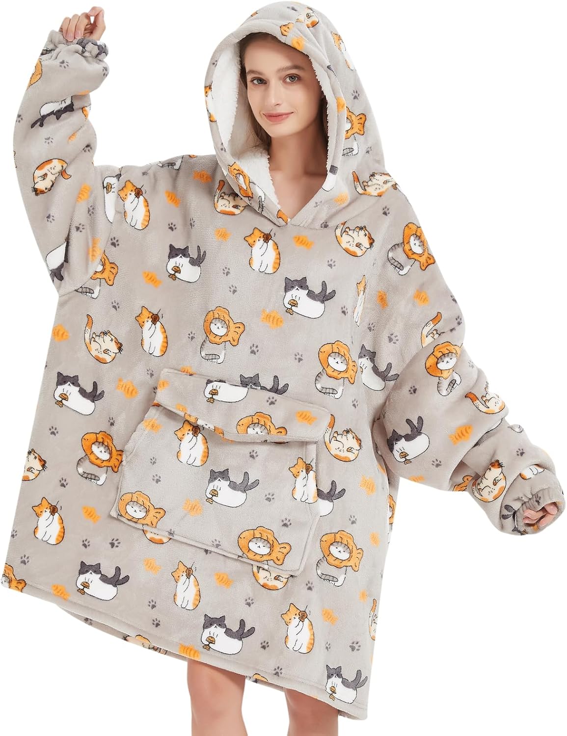 Mewkou Oversized Sherpa Hoodie: Cozy Cat Comfort