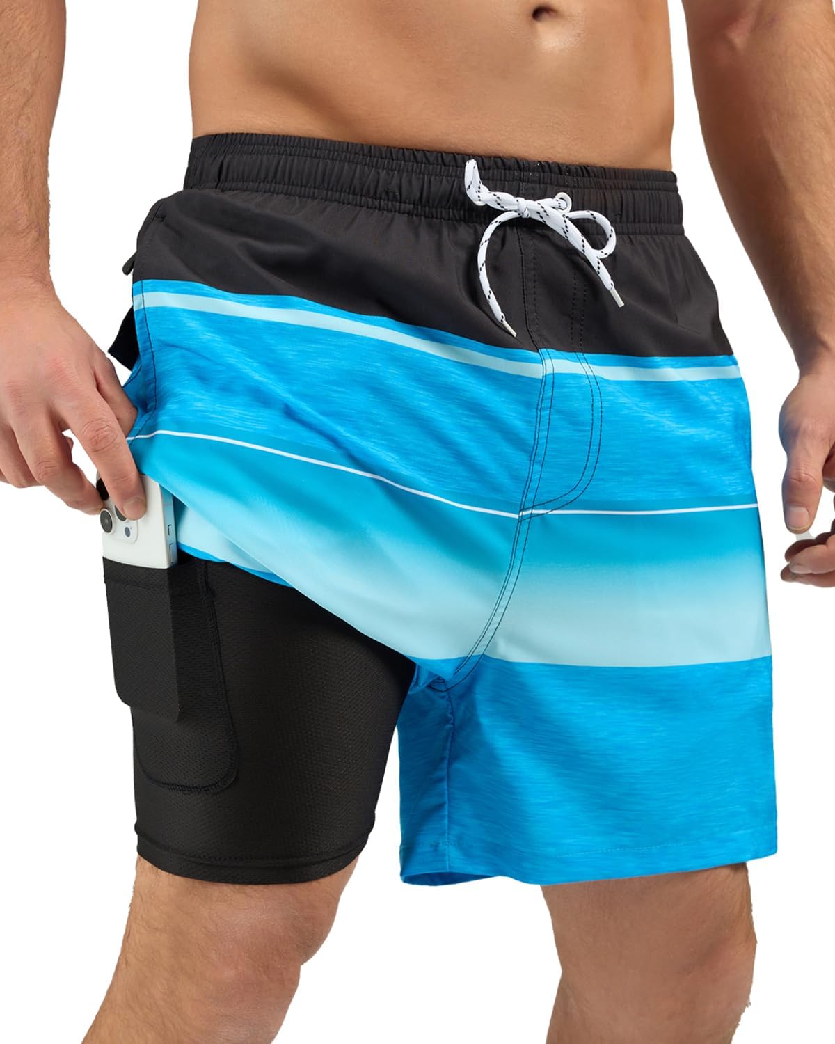 SILKWORLD Mens Swim Trunks with Compression Liner for Comfort