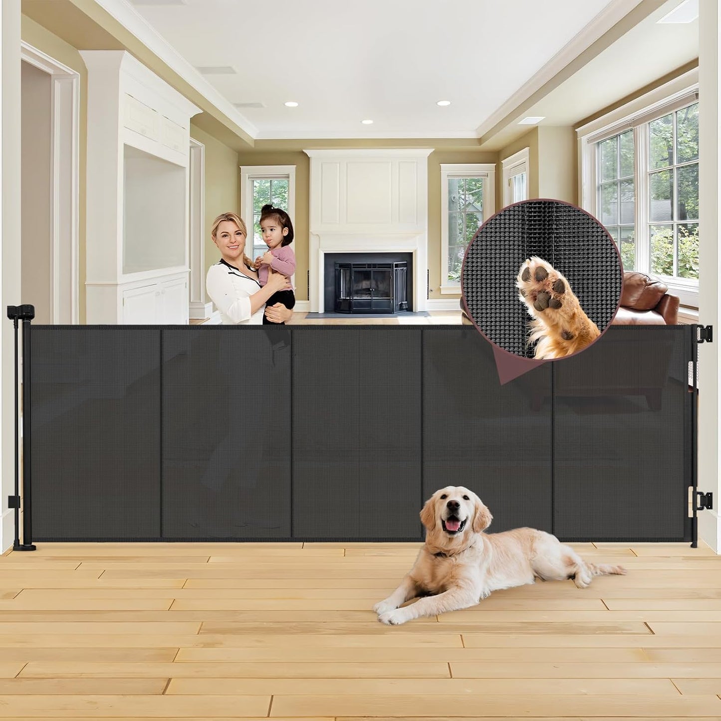 Reinforced 41 Inch Extra Tall Retractable Baby Gate for Pets