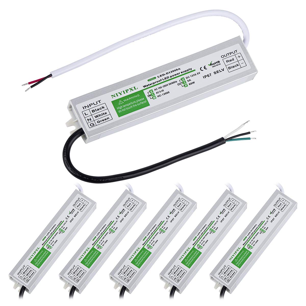 LED Driver 60 Watts Waterproof IP67 Power Supply for 12V Lights