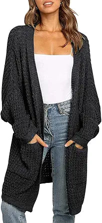 MEROKEETY Women's Oversized Long Batwing Sleeve Cardigan Sweater