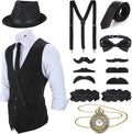 1920s Mens Costume Roaring Outfit with Vest Hat Pocket Watch Sets
