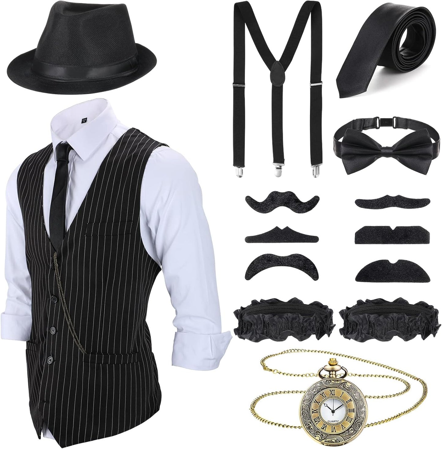 1920s Mens Costume Outfit with Gangster Vest and Accessories