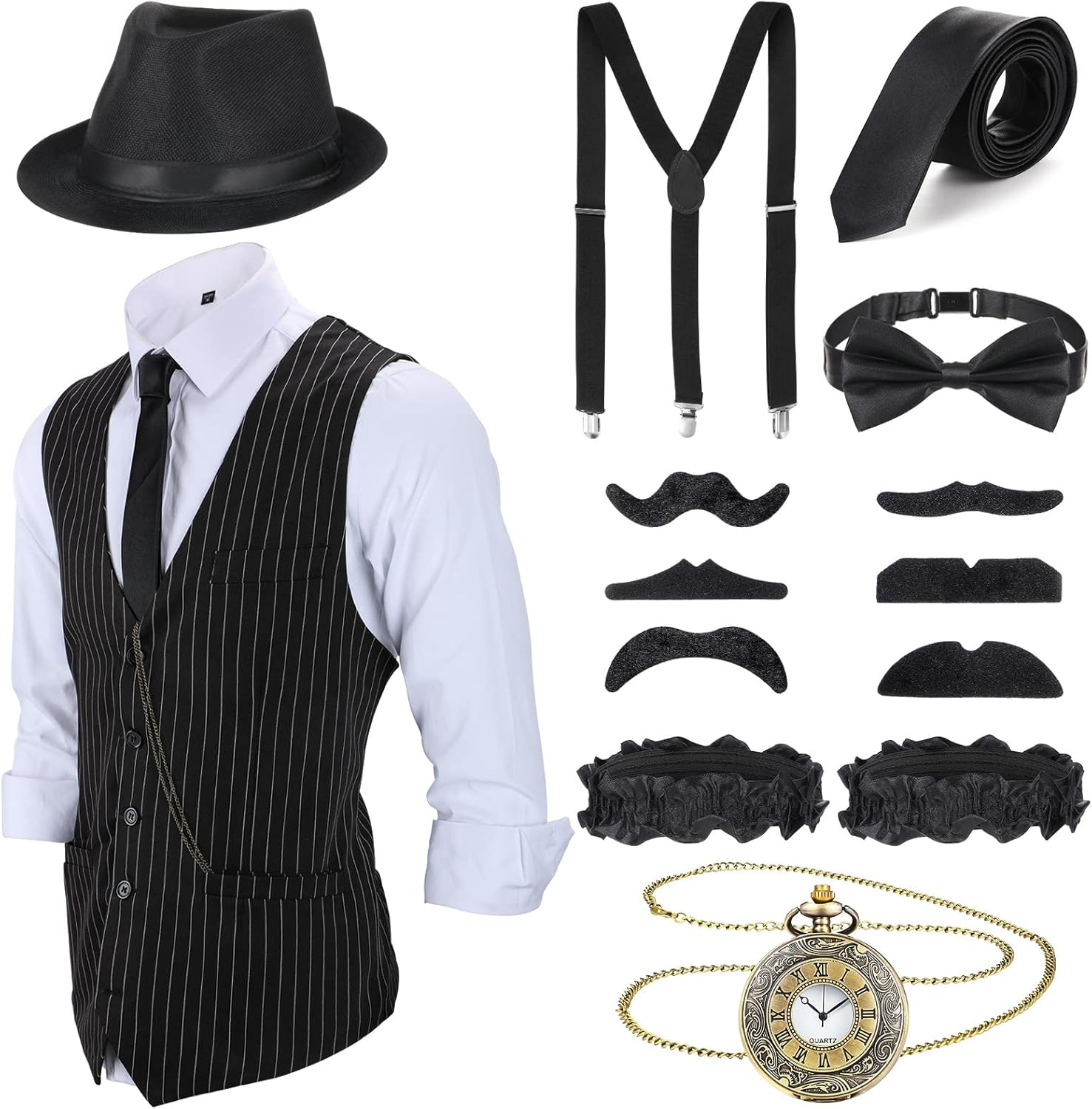 1920s Mens Costume Outfit with Gangster Vest and Accessories