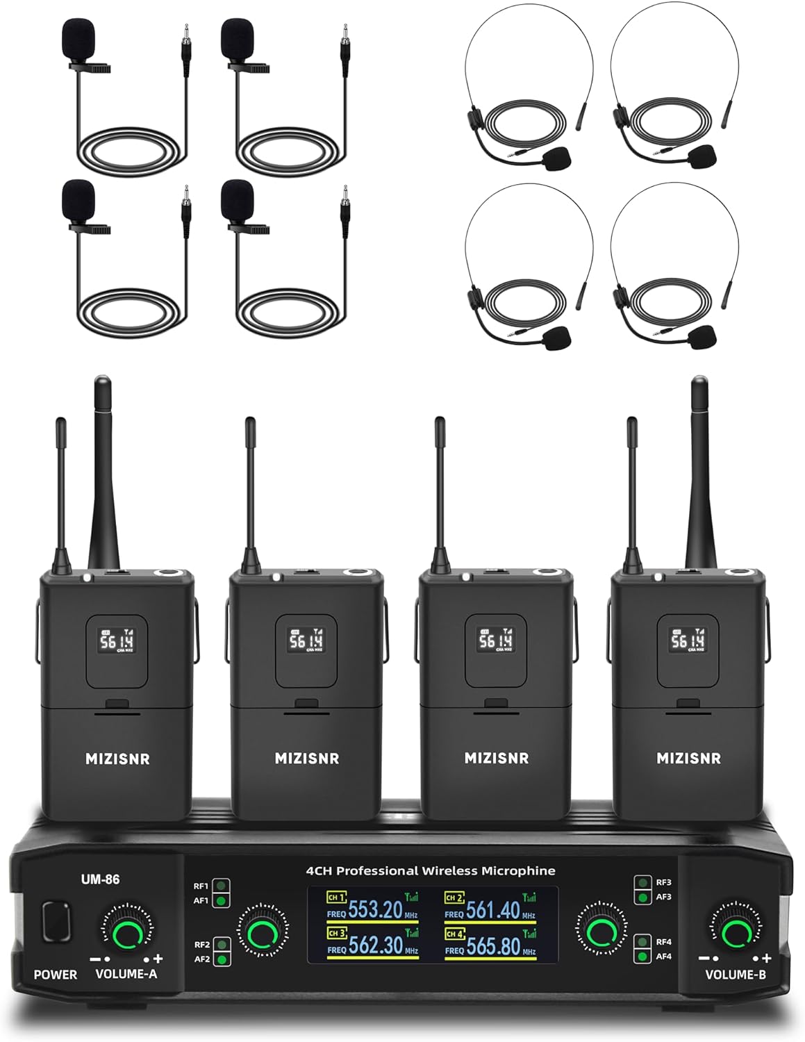 Wireless Lavalier Microphone Set: 4-Channel UHF, 300ft Range!