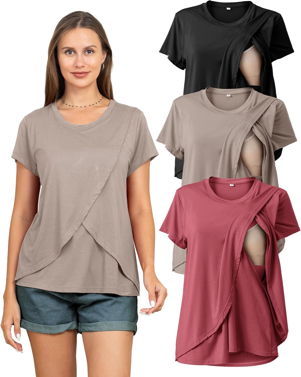Rnxrbb Women's Nursing Tops 3 Pack for Summer Breastfeeding