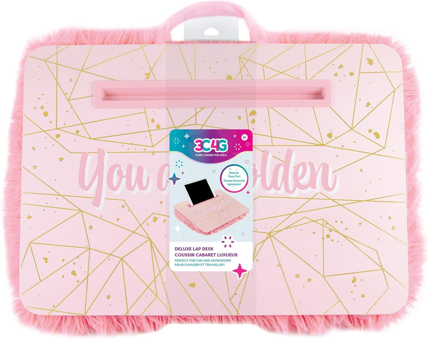 3C4G Pink & Gold Deluxe Fur Lap Desk - Tech On The Go!