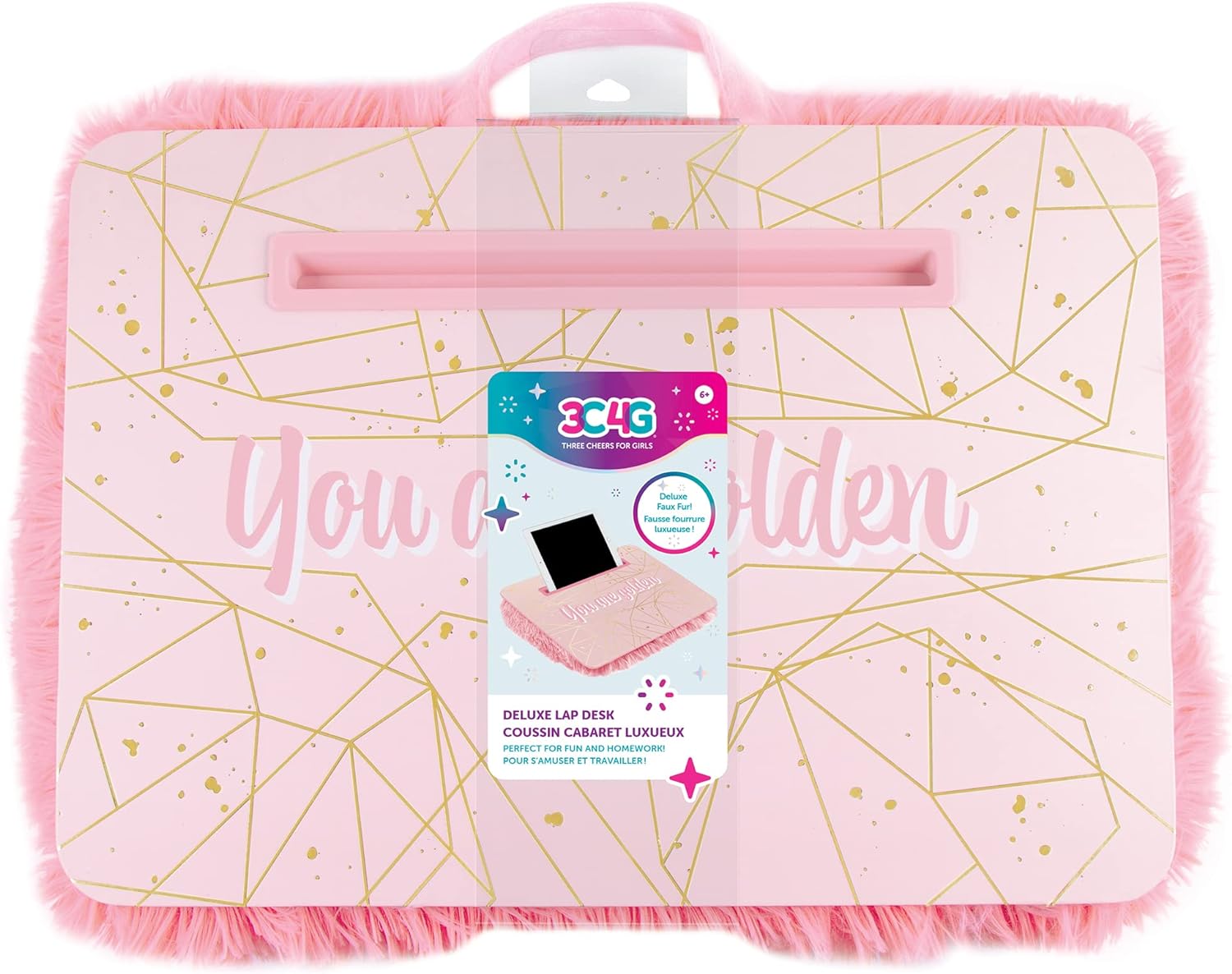 3C4G Pink & Gold Deluxe Fur Lap Desk - Tech On The Go!