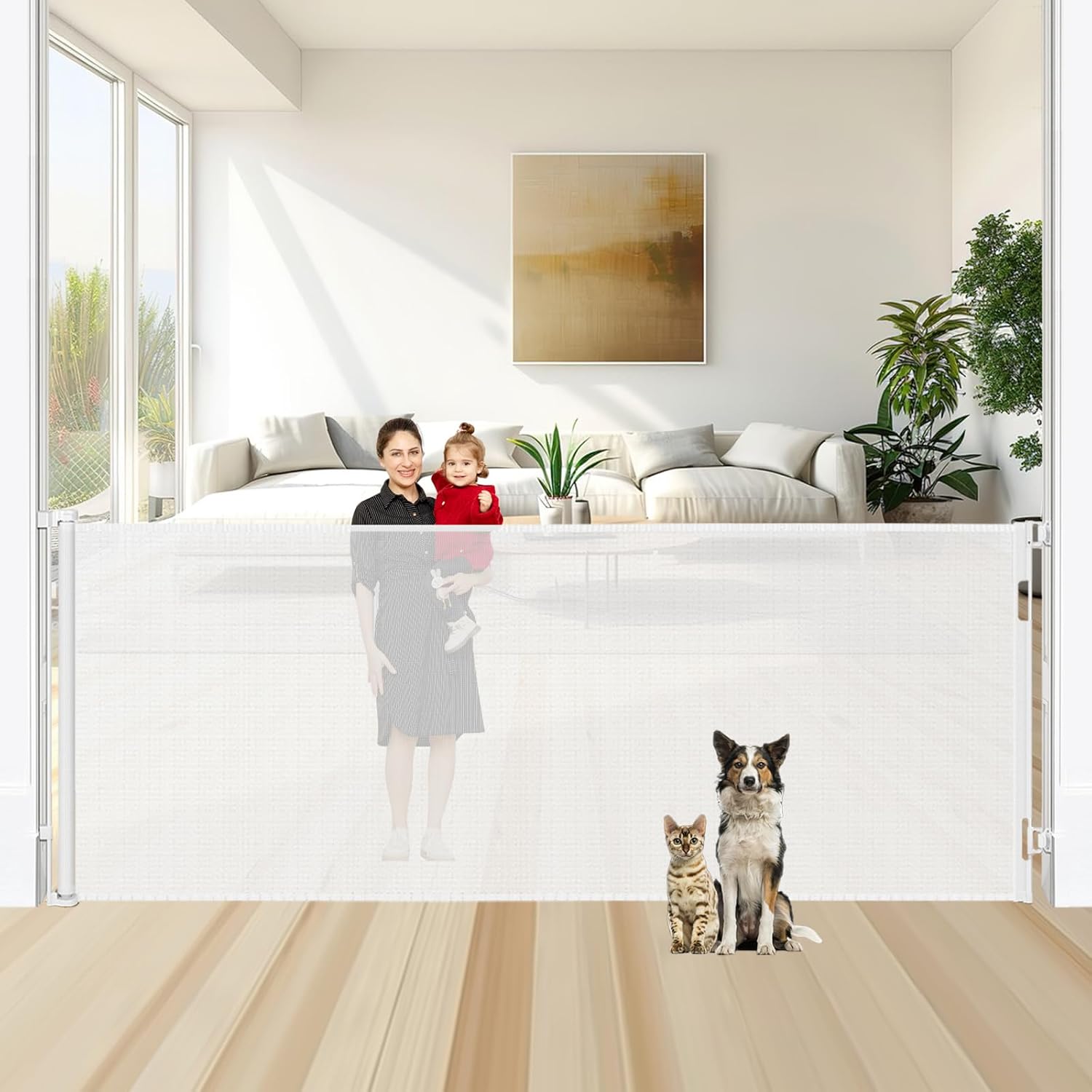 48 Inch Tall Retractable Baby Gate for Large Openings Indoor