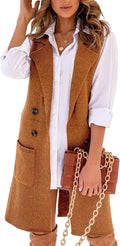 Womens Long Sweater Vest Sleeveless Knit Cardigan - Knee Length Layer