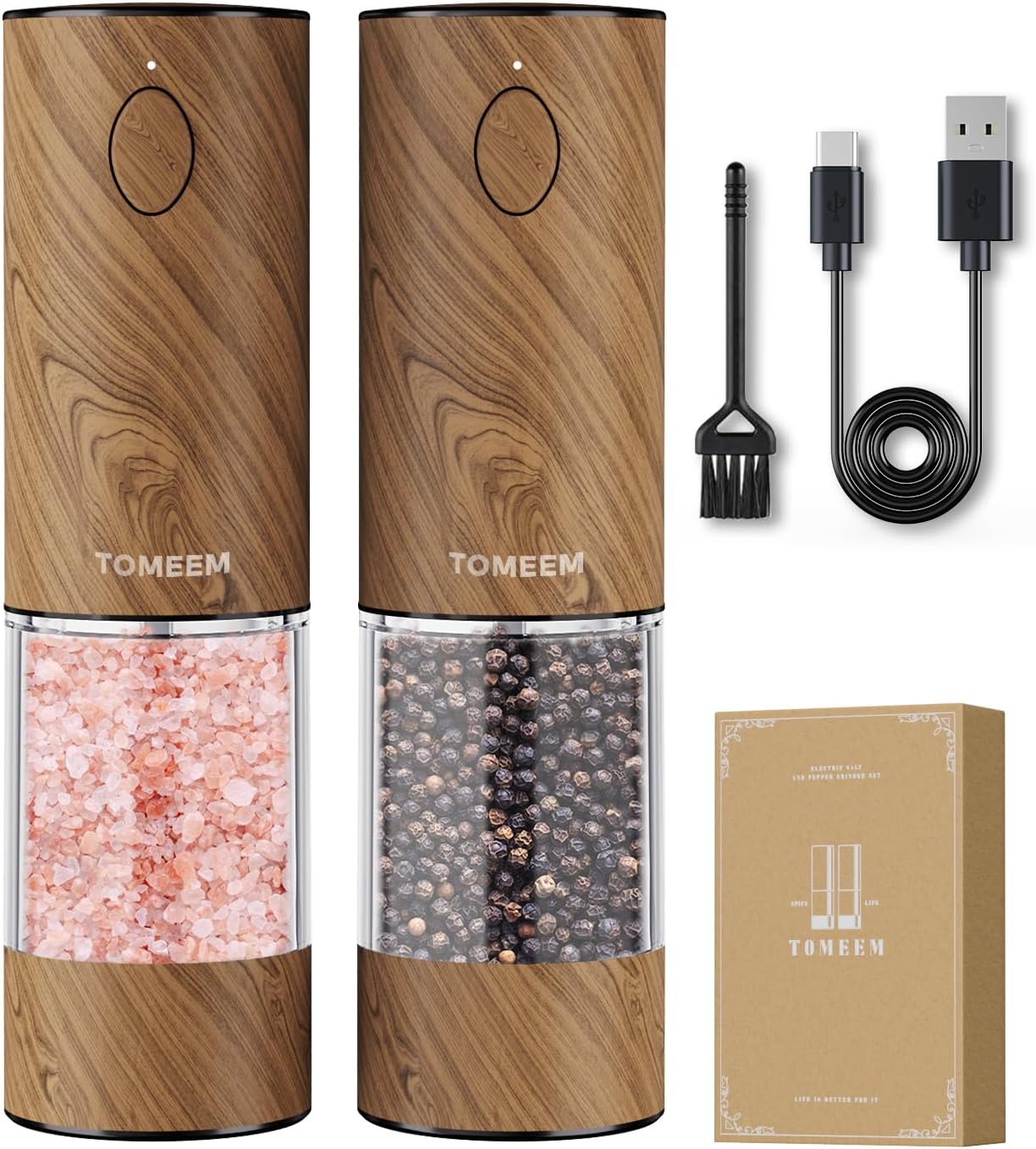 TOMEEM Upgraded Electric Salt and Pepper Grinder Set with LED Lights