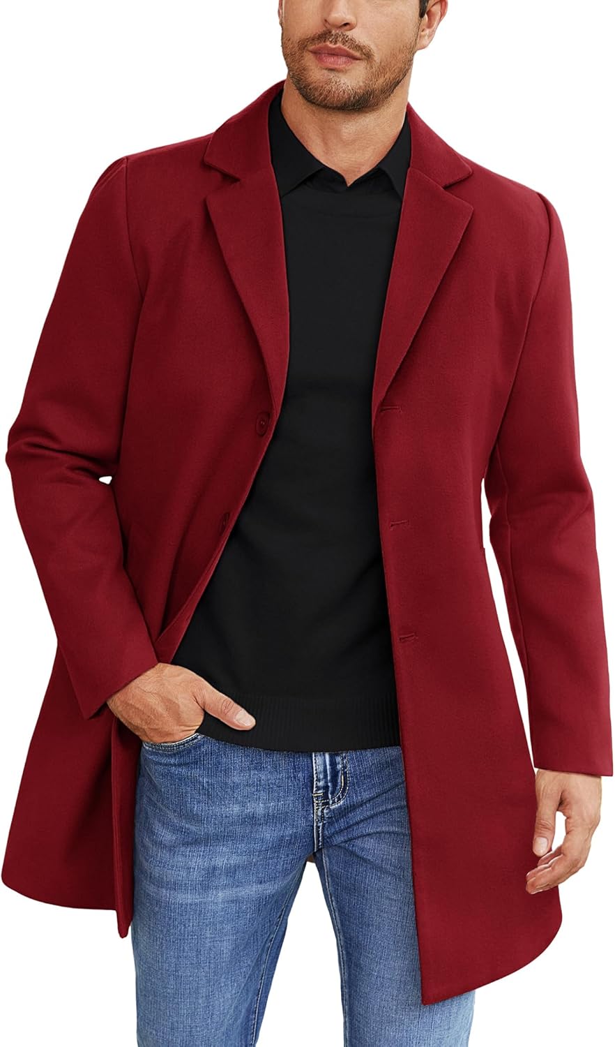 Stylish Mens Wool Blend Coat for Winter - Classic Peacoat