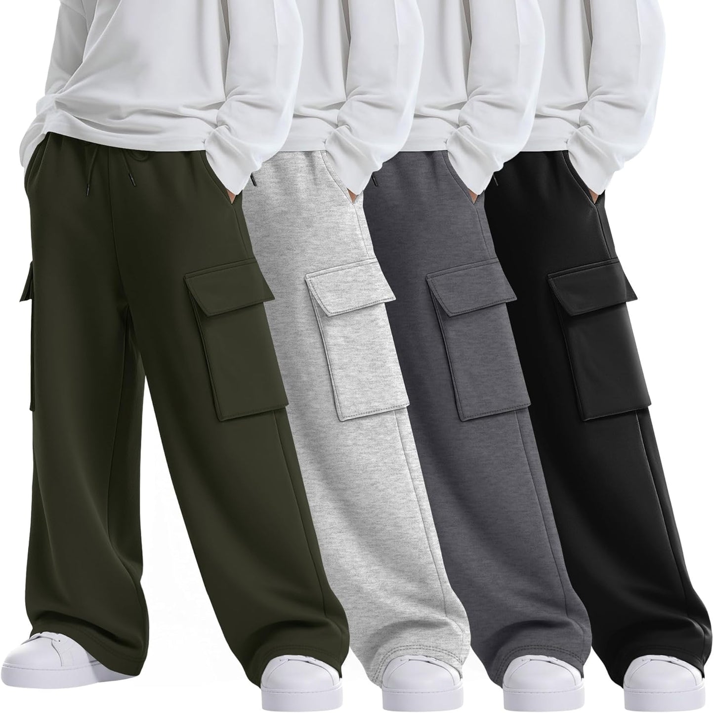 Boys' Cargo Sweatpants with Elastic Drawstring for Active Wear