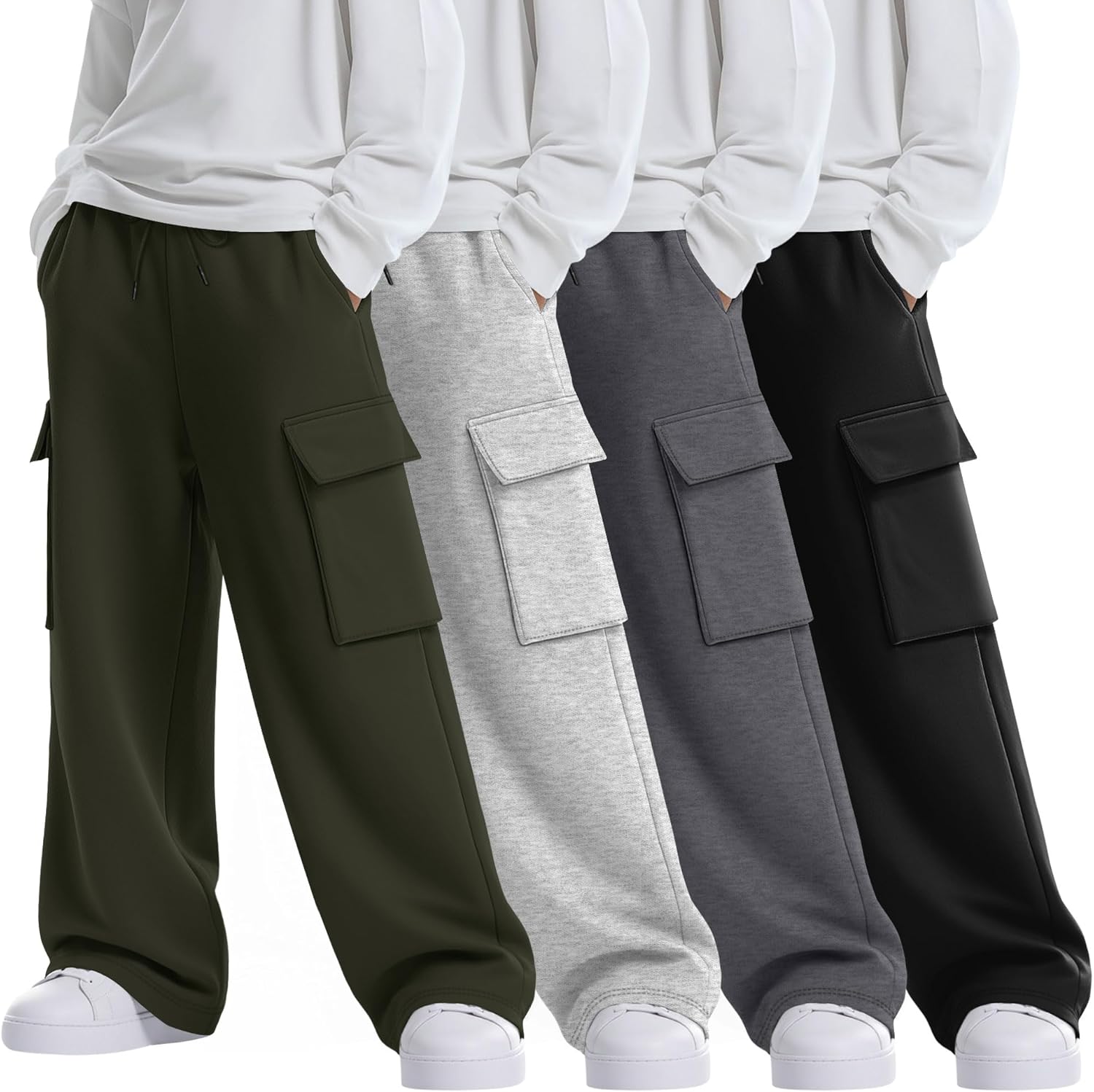 Boys' Cargo Sweatpants with Elastic Drawstring for Active Wear