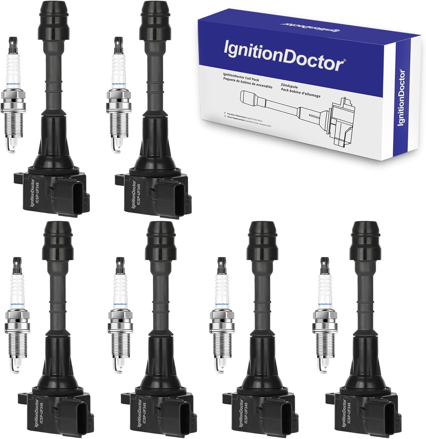 Set of 6 Ignition Coil Pack and Spark Plugs for Nissan Vehicles