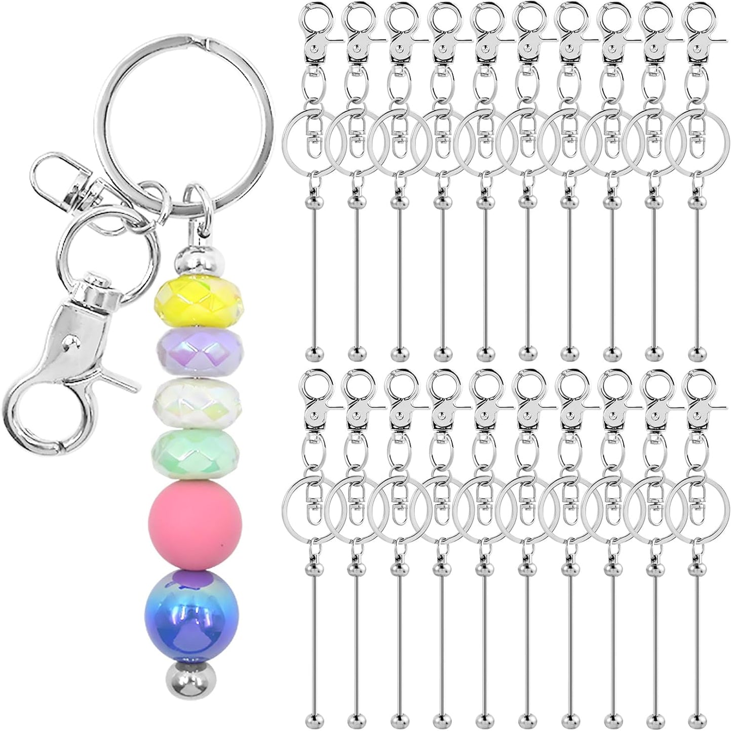 60 Pcs Beadable Keychains Bulk Kit for DIY Craft Projects