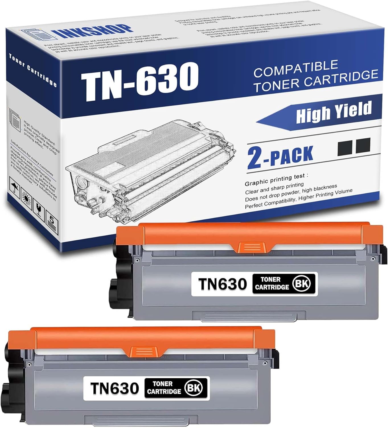 TN630 Black Toner Cartridge Replacement for Brother Printers