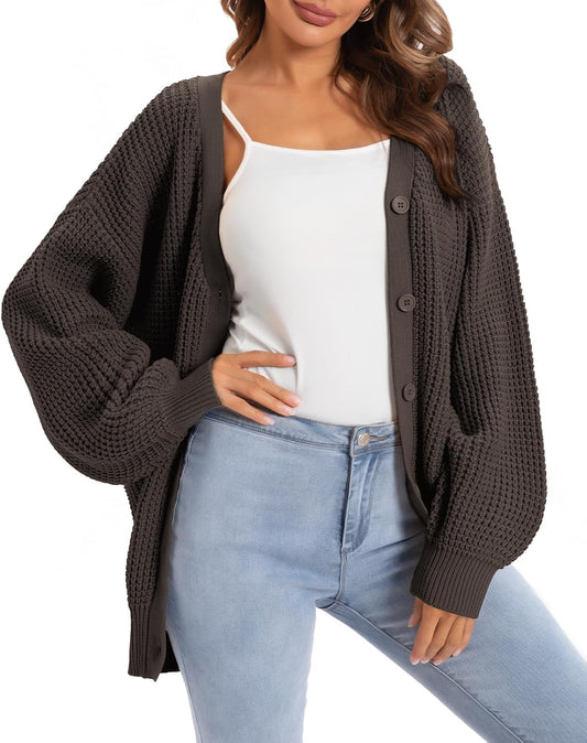 QUALFORT Cardigan Sweaters for Women - 100% Cotton Oversized Knit