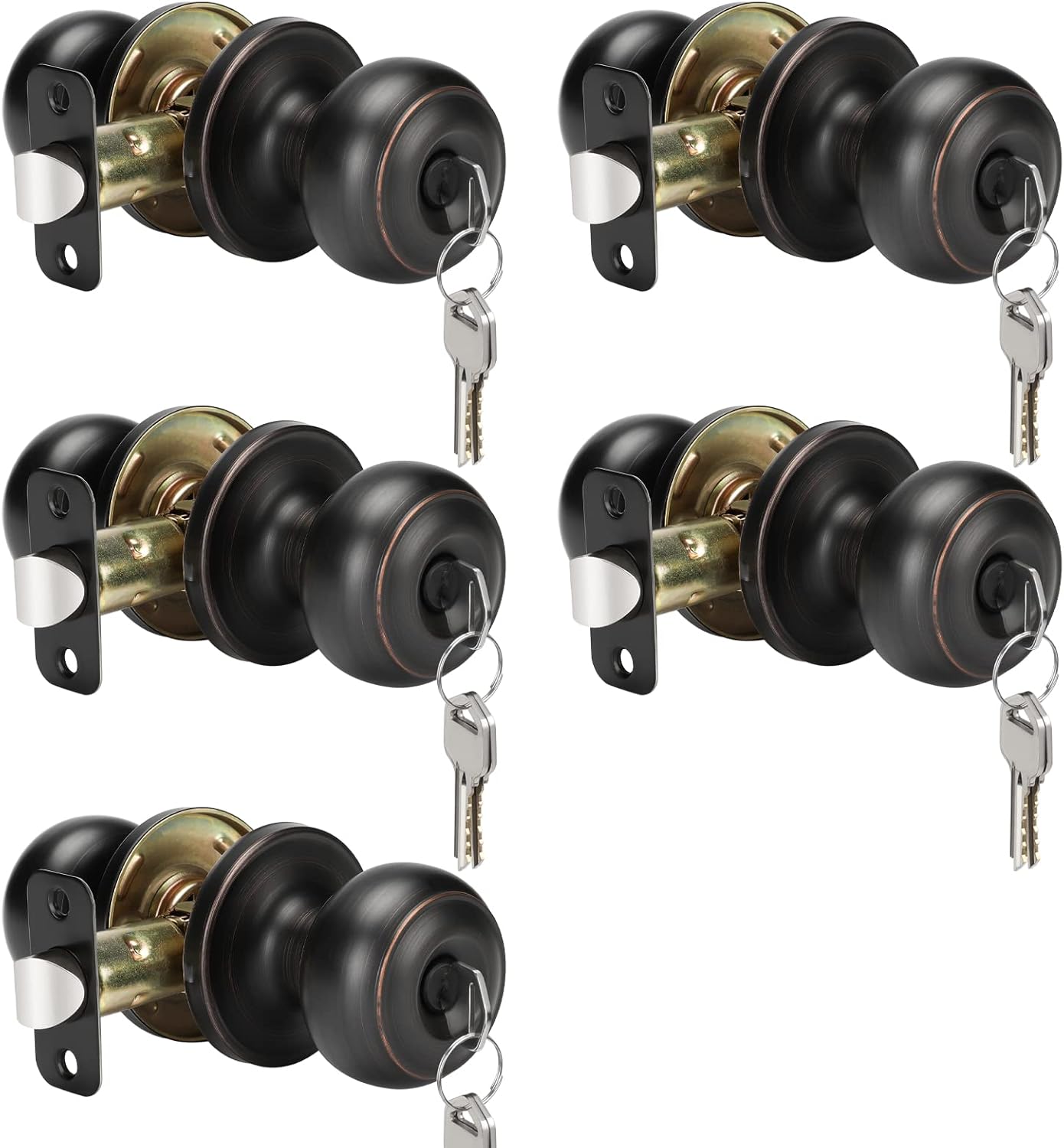 Haidms 5 Packs Oil Rubbed Bronze Door Knob with Lock and Key
