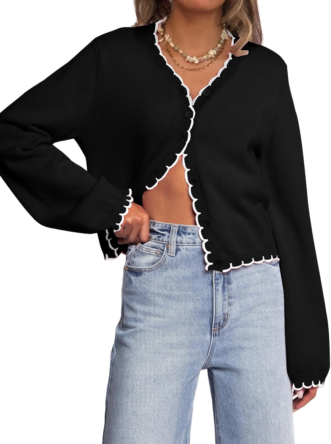 Women Long Sleeve Cardigan Button Down Knit Jackets for Fall