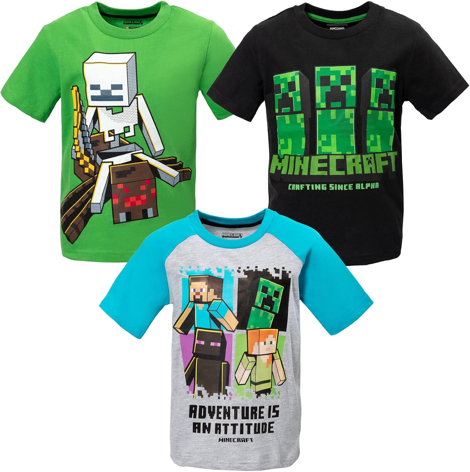 Minecraft Mobs Skeleton Enderman T-Shirts for Kids 3 Pack