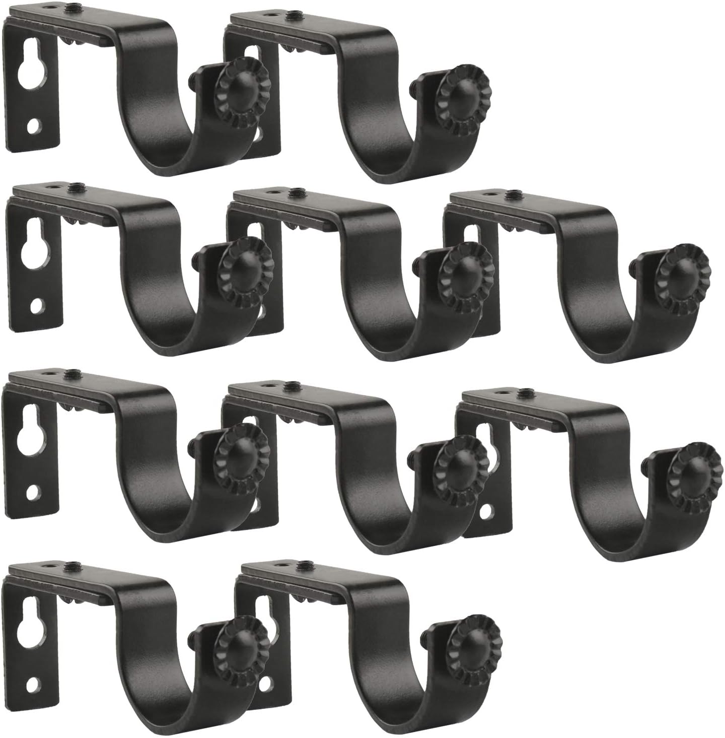 Adjustable Black Curtain Rod Brackets - Heavy Duty Holders for 1 Inch Rods
