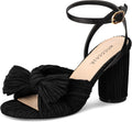 Bow Knot Heeled Sandals with Chunky Heel - Comfortable Wedding Ready