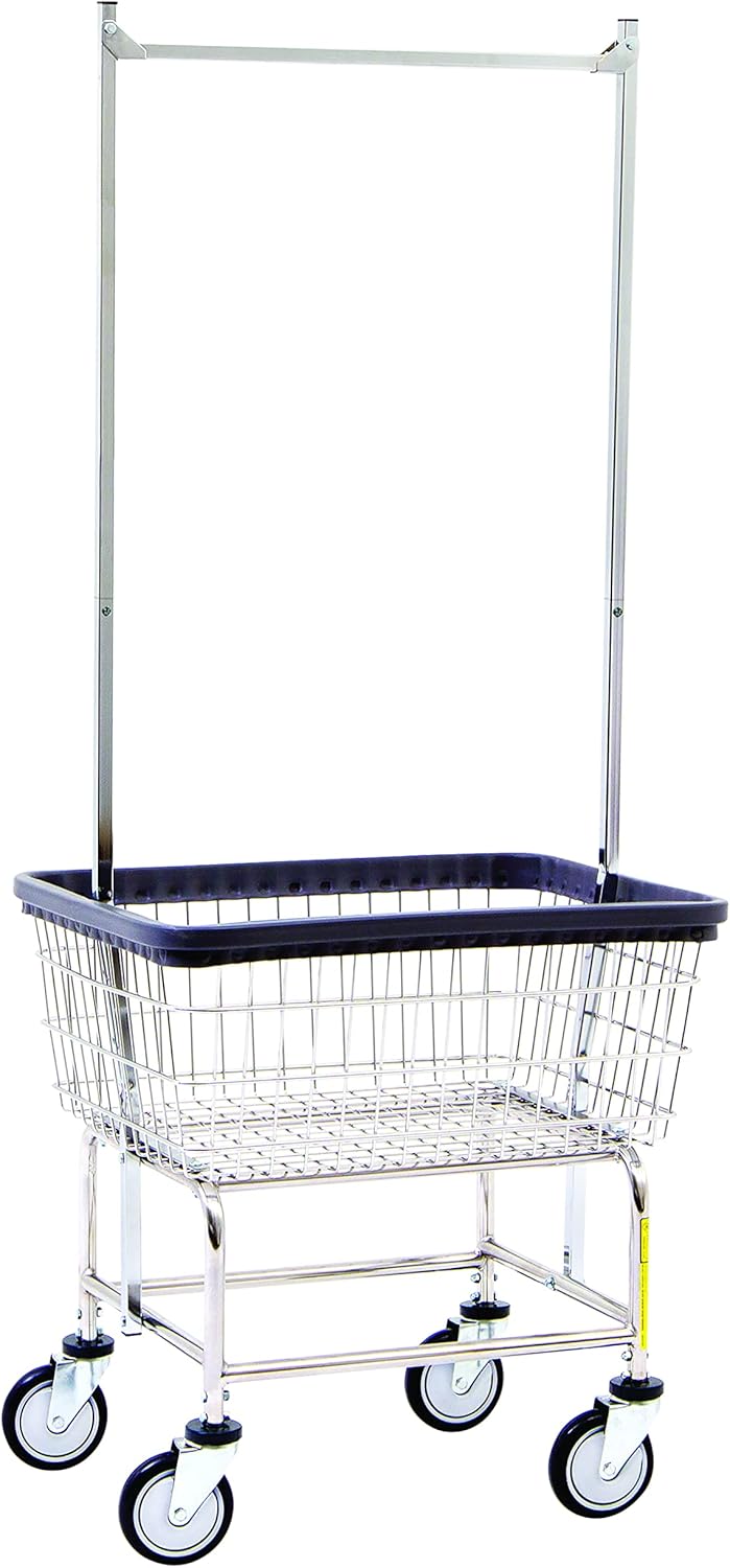 R&B Wire 100E58 Heavy Duty Wire Laundry Cart with Double Pole Rack