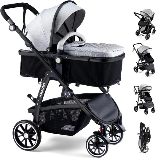 2-in-1 Reversible Baby Stroller with Adjustable Canopy and Brake