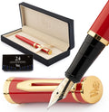 Crimson Red Fountain Pen Set - 18K Gilded Extra Fine Nib