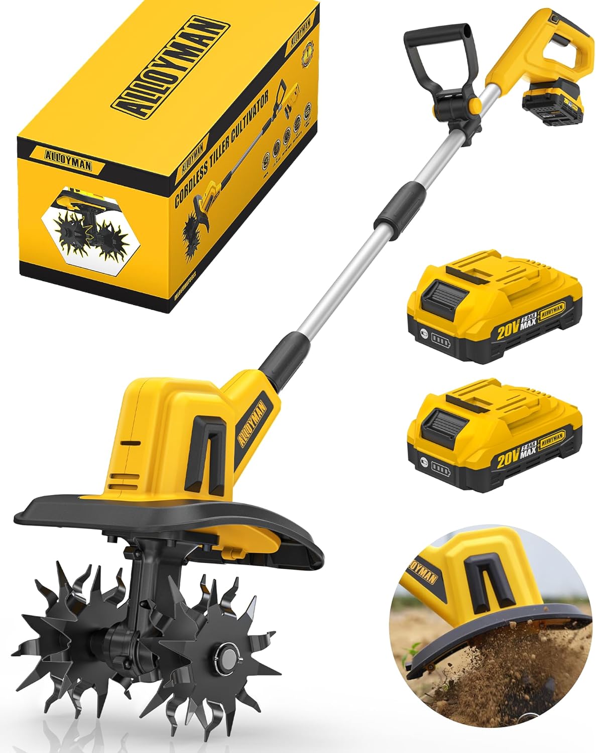 Alloyman 20V Cordless Tiller Cultivator for Efficient Gardening