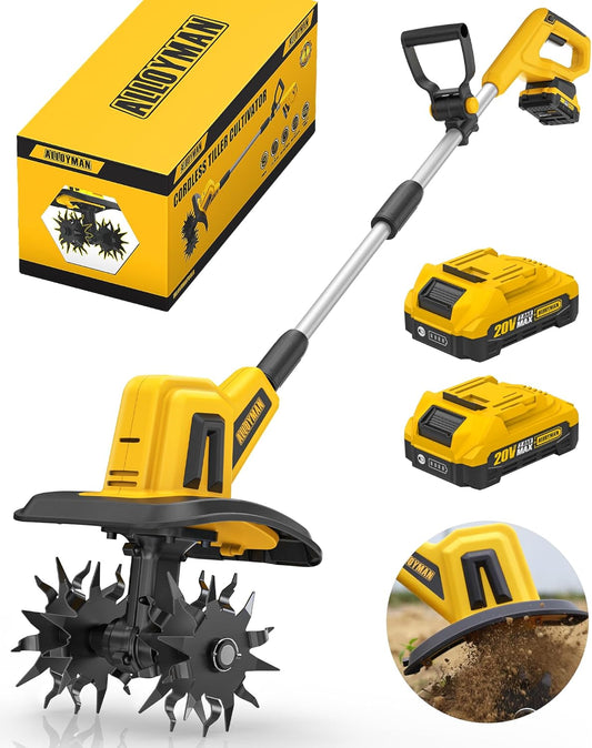 Alloyman 20V Cordless Tiller Cultivator for Efficient Gardening