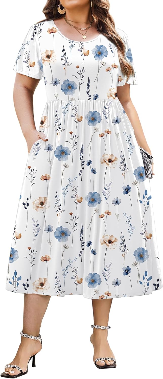 Plus Size Short Sleeve Dress with Pockets for Summer Fun