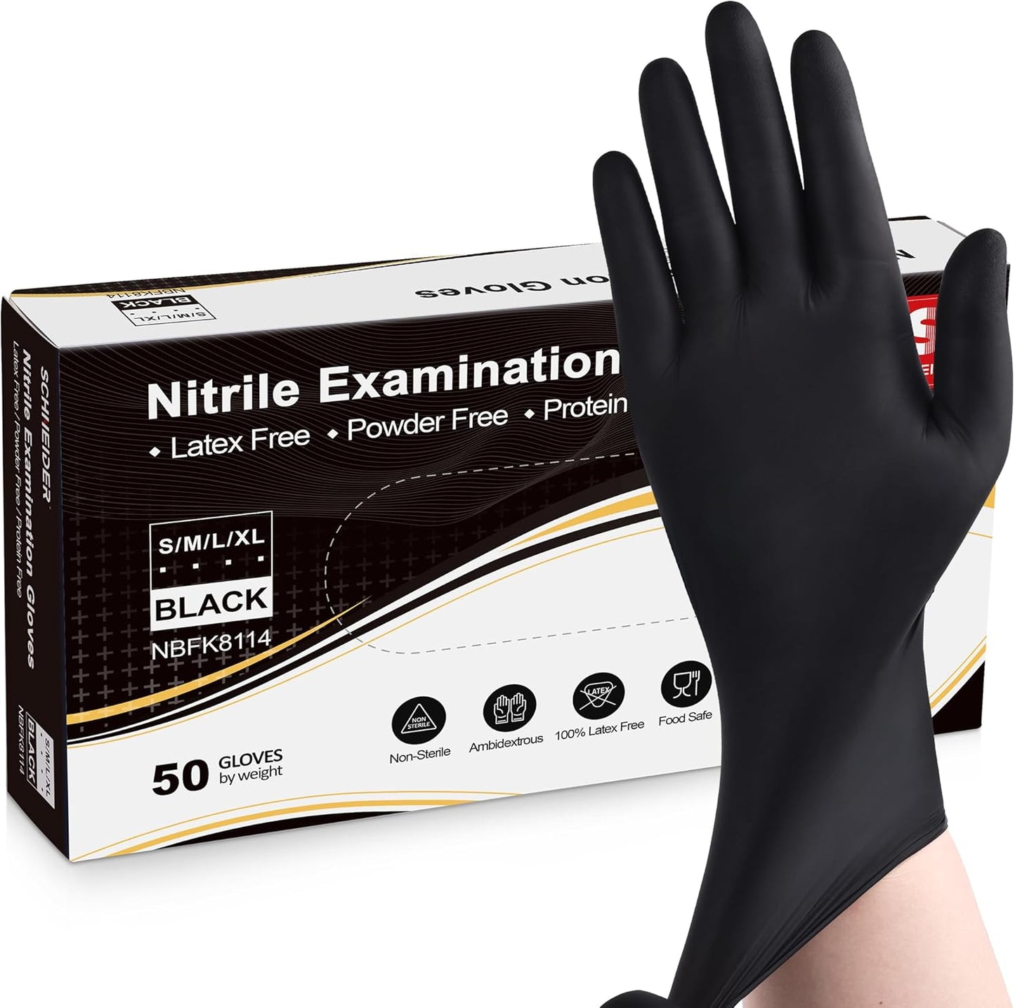 Schneider Nitrile Exam Gloves - Black, 5 Mil Thick, Latex Free