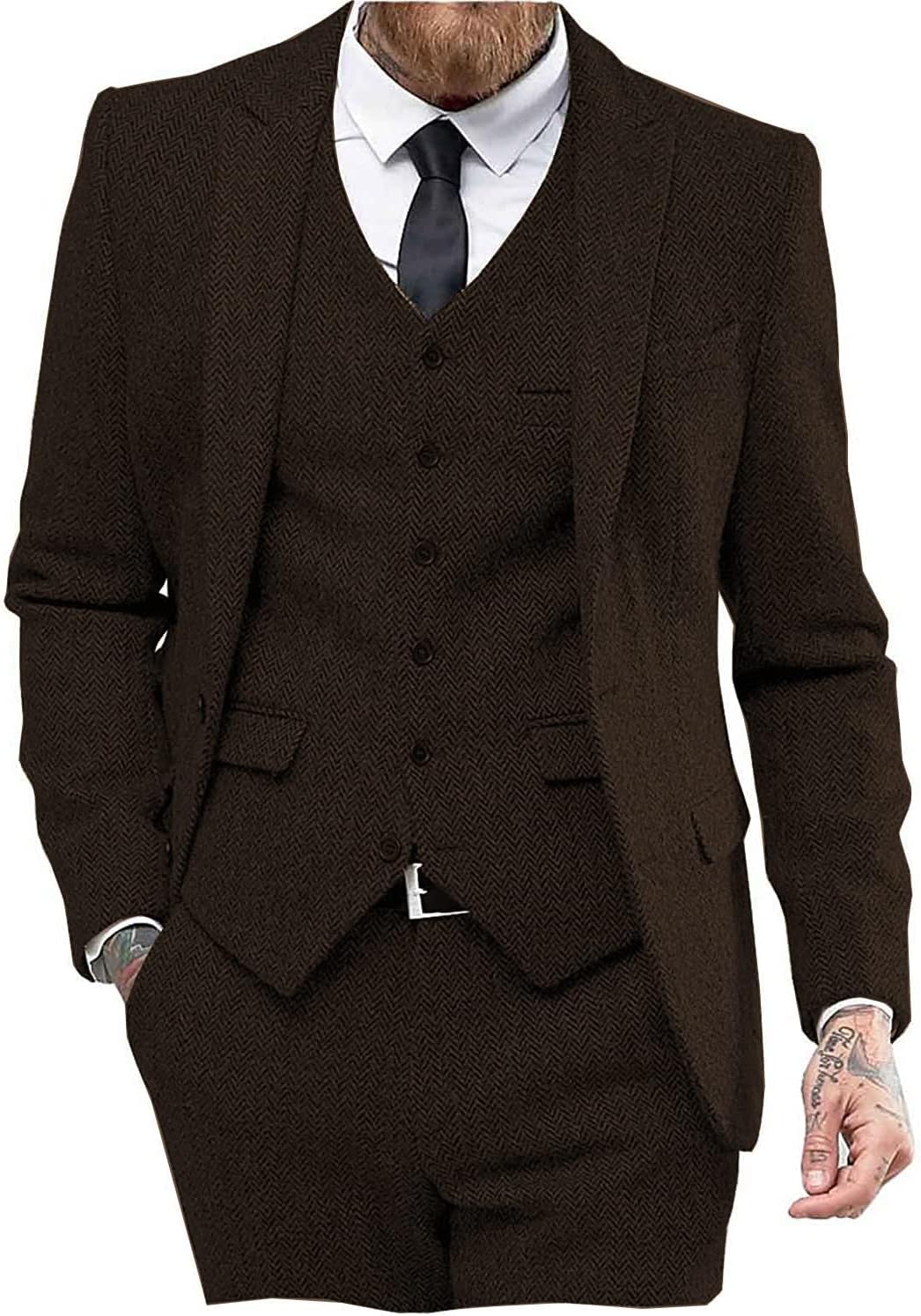 Mens Tweed Herringbone Wedding Suit for Stylish Occasions